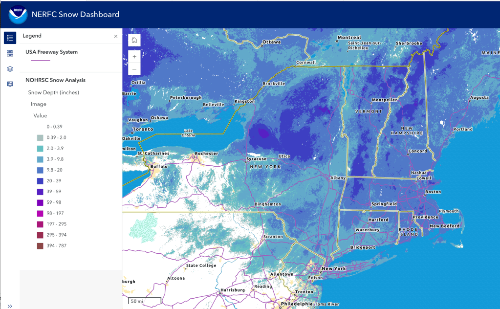 Snow depth northeast US, Mar. 6 2026 (NWS)