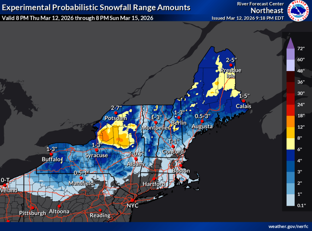 Total snowfall forecast through Mar. 15 2026 (NWS)