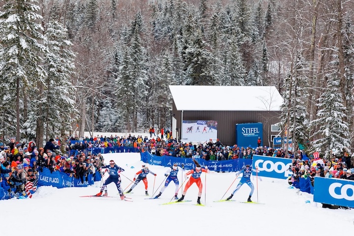Crowds watching XC racers at Mt. van Hoevenberg